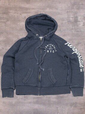 Vintage VTG Y2K 2000's 00's Aeropostal Thrashed Navy Grey Zip Hoodie